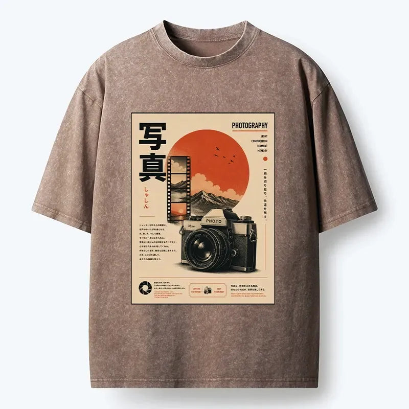Kyoto-Lion Vintage Japanese Photography Camera Poster Washed T-Shirt