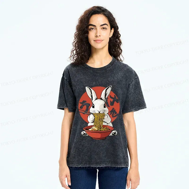 Kyoto-Lion Rabbit Eating Ramen Japanese Washed T-Shirt