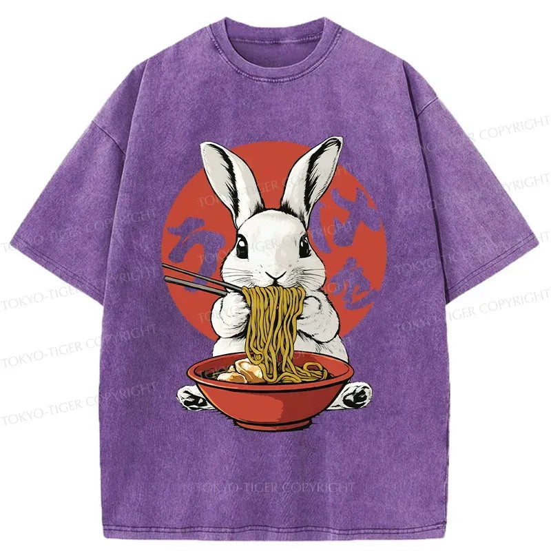 Kyoto-Lion Rabbit Eating Ramen Japanese Washed T-Shirt