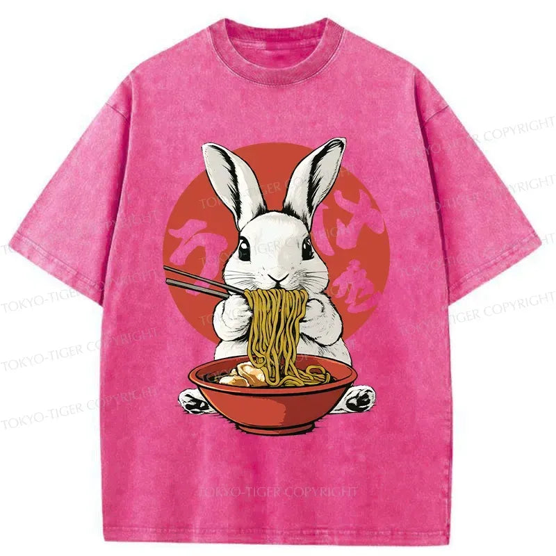 Kyoto-Lion Rabbit Eating Ramen Japanese Washed T-Shirt