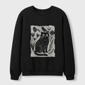 Kyoto-Lion Folk Paper Cut Cat Bird Floral Art Waffle Sweatshirt