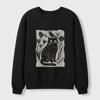 Kyoto-Lion Folk Paper Cut Cat Bird Floral Art Waffle Sweatshirt