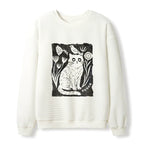 Kyoto-Lion Folk Paper Cut Cat Bird Floral Art Waffle Sweatshirt