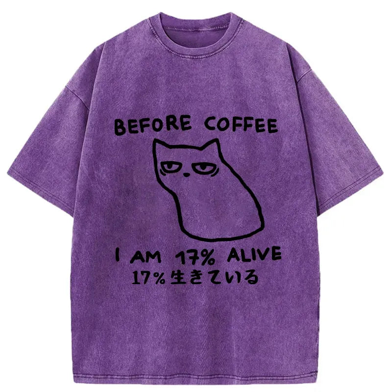 Kyoto-Lion Before Coffee I Am 17% Alive Washed T-Shirt