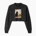 Washed Crop Sweatshirt with Black Cat