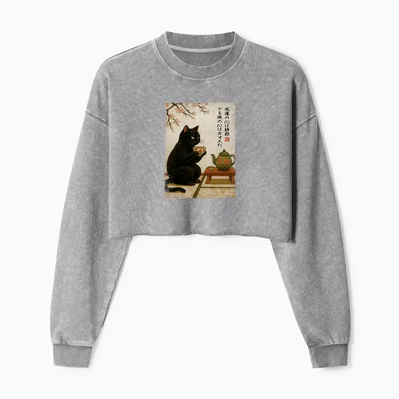 Japanese Vintage Cat Sweatshirt for Women