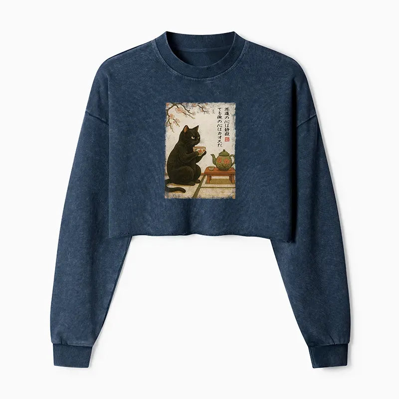 Japanese Vintage Cat Sweatshirt for Women
