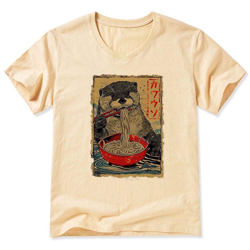 Kyoto-Lion Otter Eating Ramen Japan V-Neck Classic T-Shirt