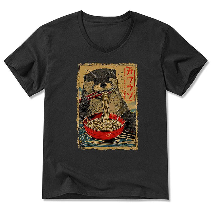 Kyoto-Lion Otter Eating Ramen Japan V-Neck Classic T-Shirt