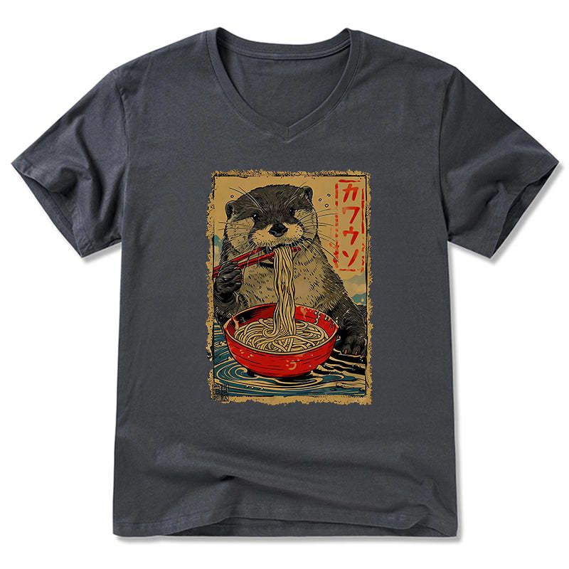 Kyoto-Lion Otter Eating Ramen Japan V-Neck Classic T-Shirt