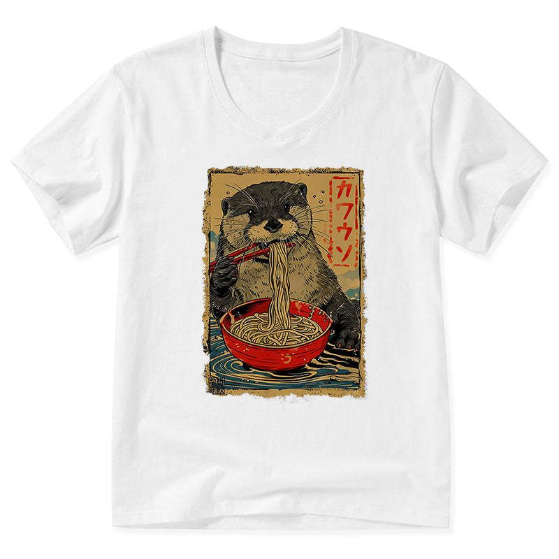 Kyoto-Lion Otter Eating Ramen Japan V-Neck Classic T-Shirt