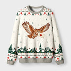 Kyoto-Lion Winter Owl Carry Holiday Letter Fuzzy Christmas Ugly Sweatshirt