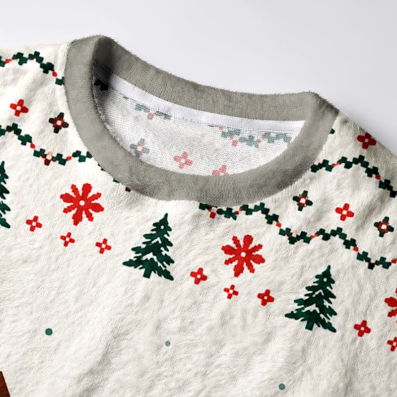 Kyoto-Lion Winter Owl Carry Holiday Letter Fuzzy Christmas Ugly Sweatshirt