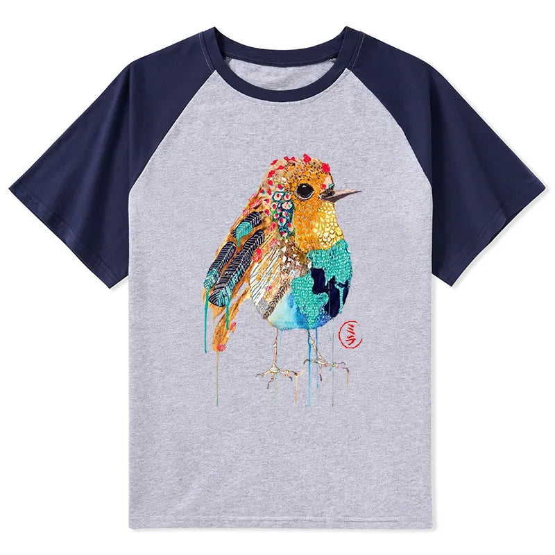 Kyoto-Lion Sparkly Wild Bird Raglan T-shirt