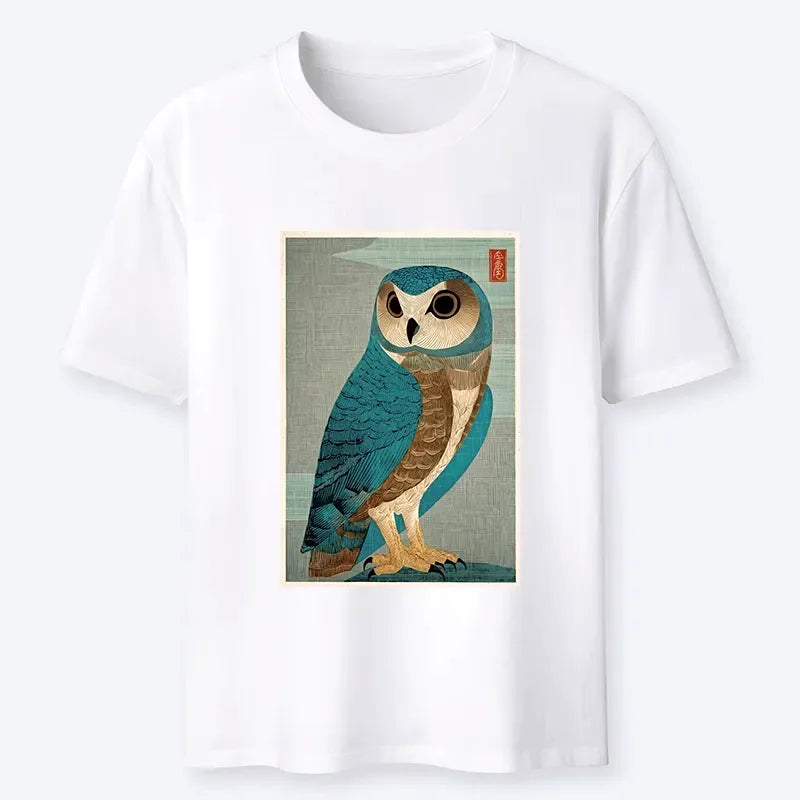 Vintage Owl Woodblock T-Shirt for Daily Wear