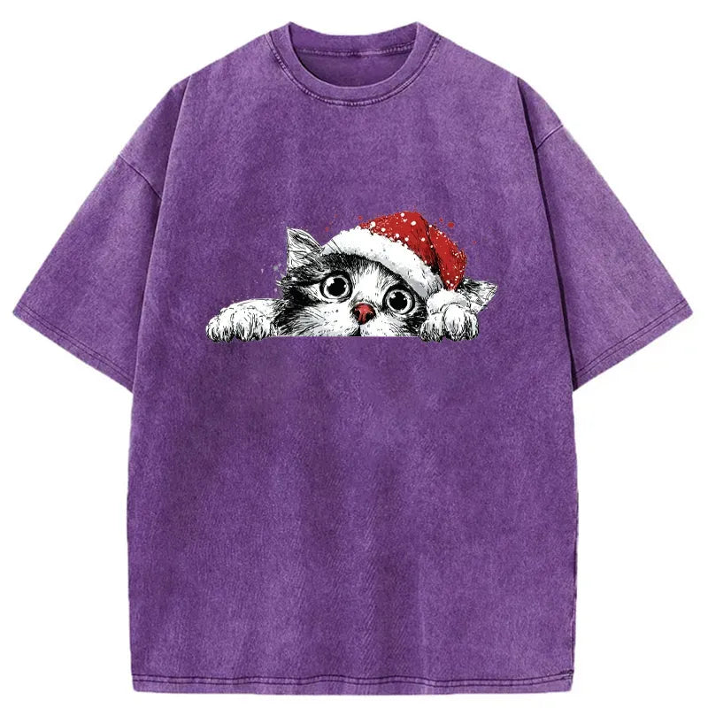 Curious Christmas Cat Shirt for Casual Wear