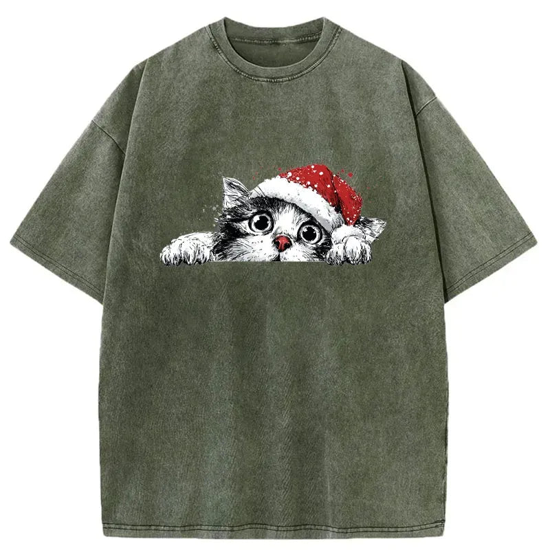 Curious Christmas Cat Shirt for Casual Wear