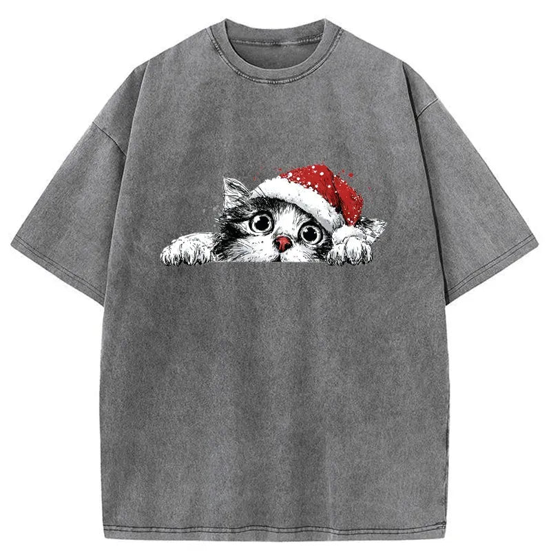 Kyoto-Lion The Curious Christmas Cat Washed T-Shirt