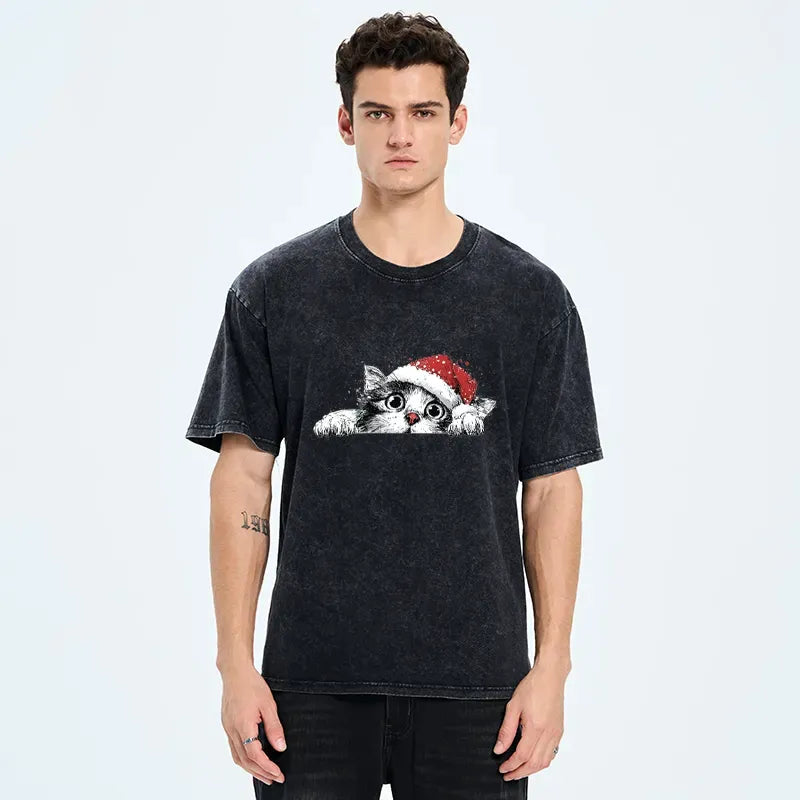 Japanese Washed Cat T-Shirt for Holiday Gift