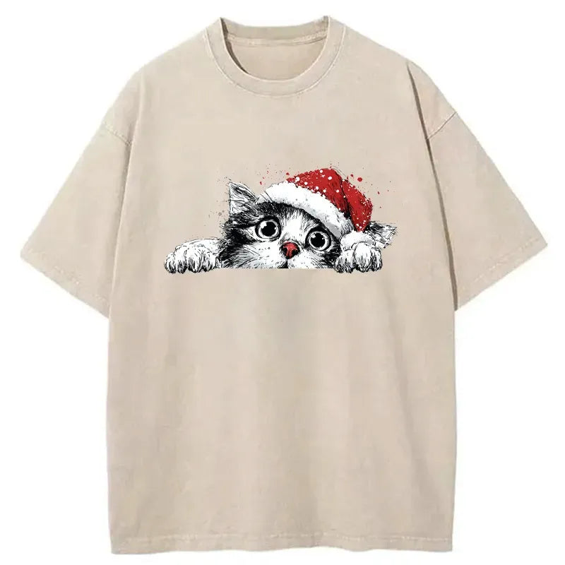 Kyoto-Lion The Curious Christmas Cat Washed T-Shirt