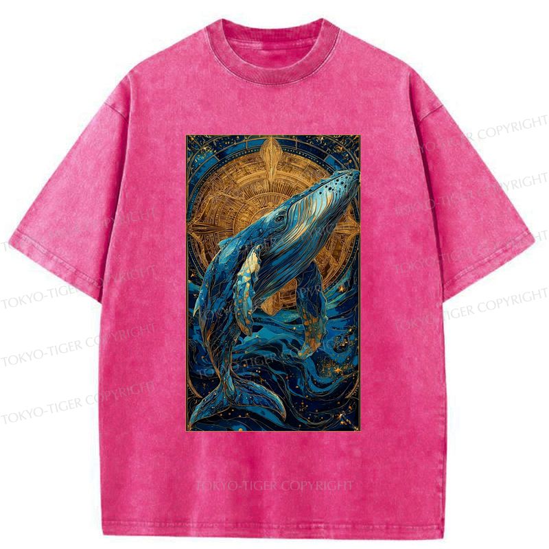 Kyoto-Lion The Celestial Whale: Guardian Of The Stars Washed T-Shirt
