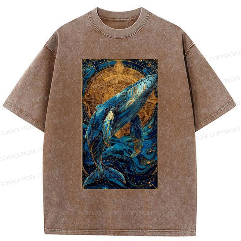 Kyoto-Lion The Celestial Whale: Guardian Of The Stars Washed T-Shirt