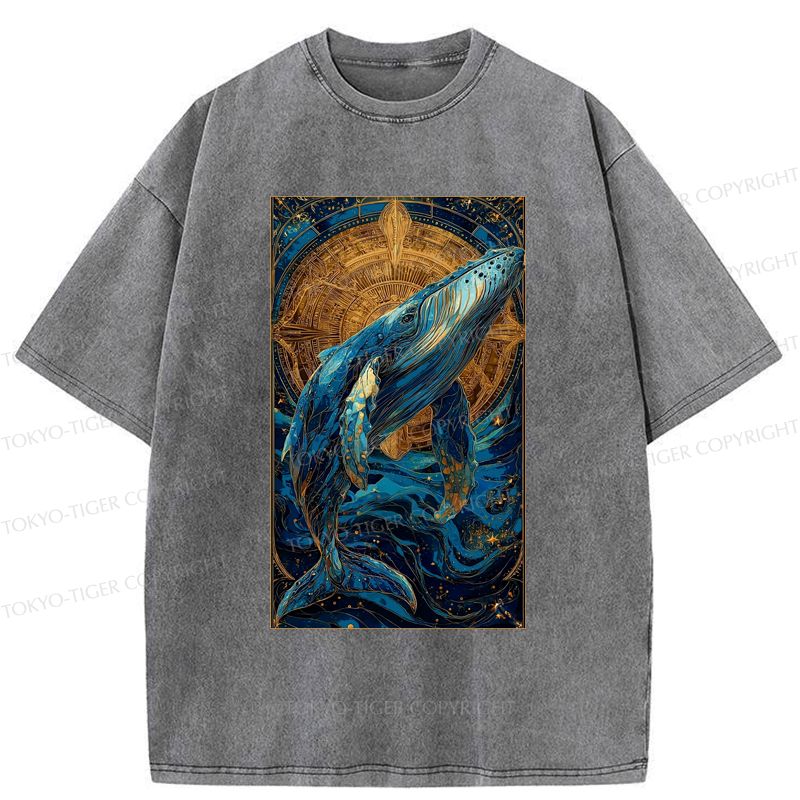Kyoto-Lion The Celestial Whale: Guardian Of The Stars Washed T-Shirt