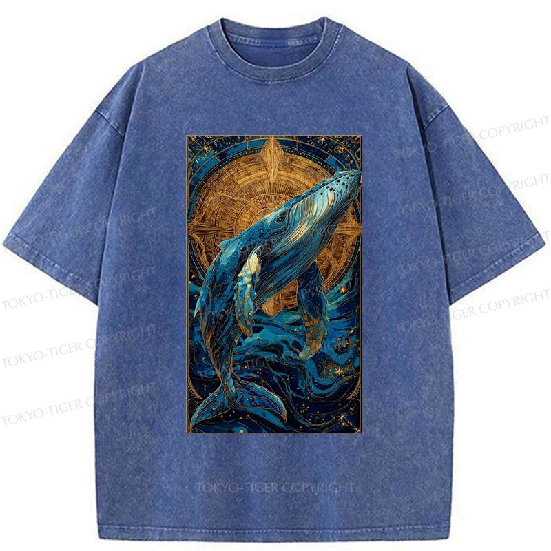 Kyoto-Lion The Celestial Whale: Guardian Of The Stars Washed T-Shirt