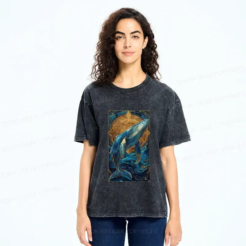 Celestial Whale Washed T-Shirt for Daily Wear