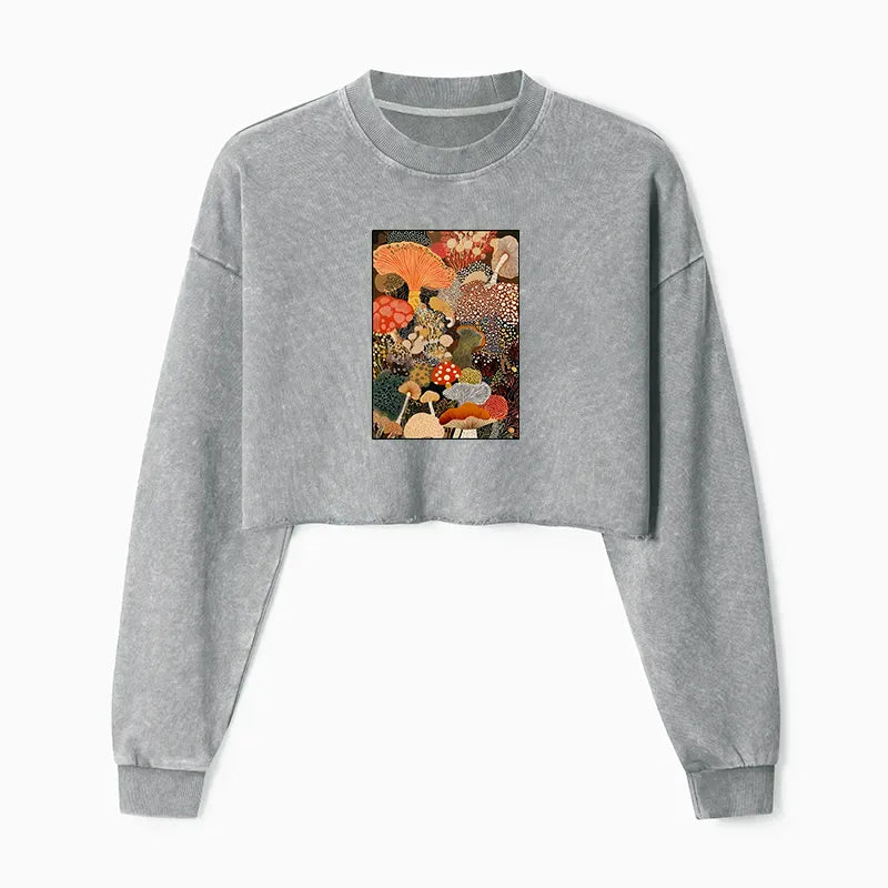 Japanese Vintage Washed Crop Sweatshirt for Women