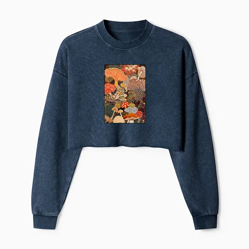 Japanese Vintage Washed Crop Sweatshirt for Women