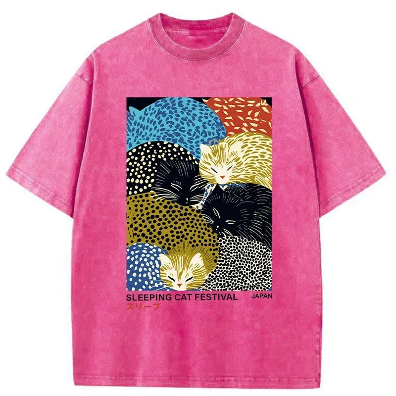 Kyoto-Lion Cats Sleep Together Washed T-Shirt