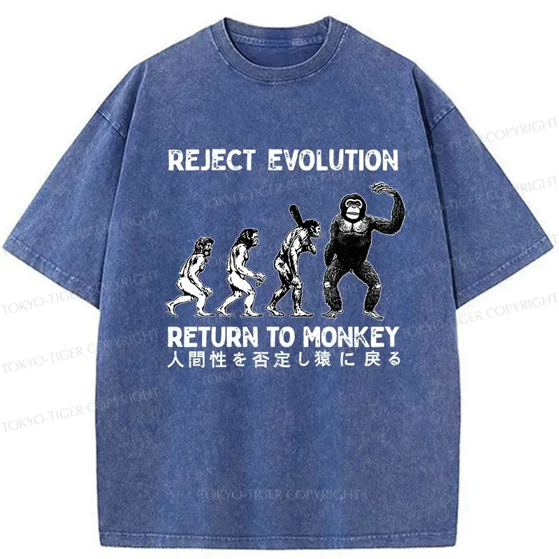 Kyoto-Lion Reject Evolution Return To Monkey Funny Washed T-Shirt