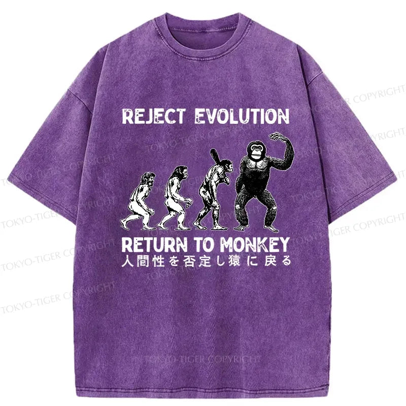 Kyoto-Lion Reject Evolution Return To Monkey Funny Washed T-Shirt
