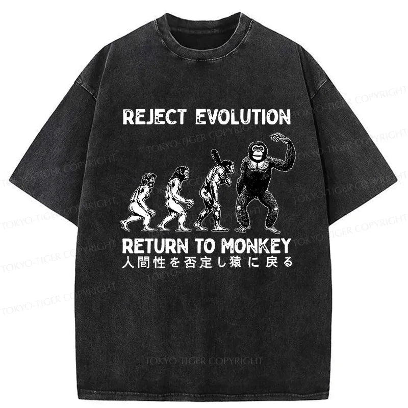 Kyoto-Lion Reject Evolution Return To Monkey Funny Washed T-Shirt