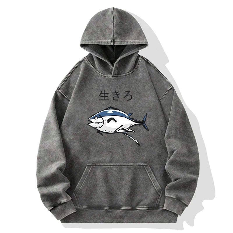Kyoto-Lion Running Fish Washed Hoodie