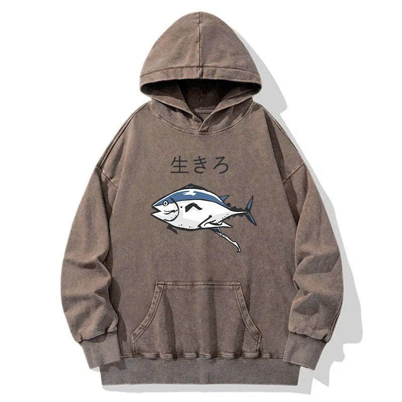 Kyoto-Lion Running Fish Washed Hoodie