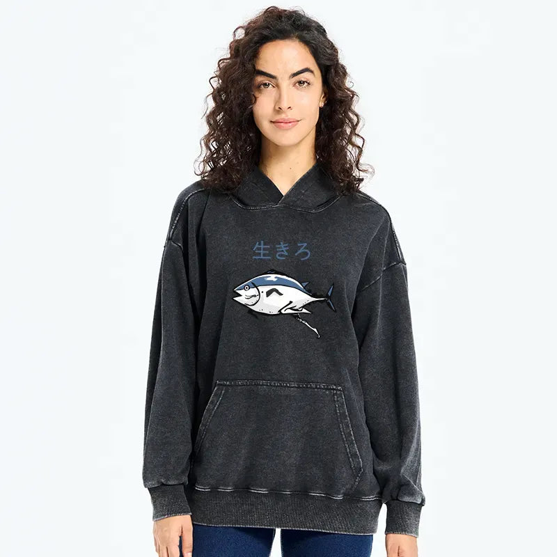 Kyoto-Lion Running Fish Washed Hoodie