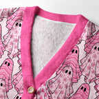 Kyoto-Lion Pink Ghosts Ugly Cardigan Sweater