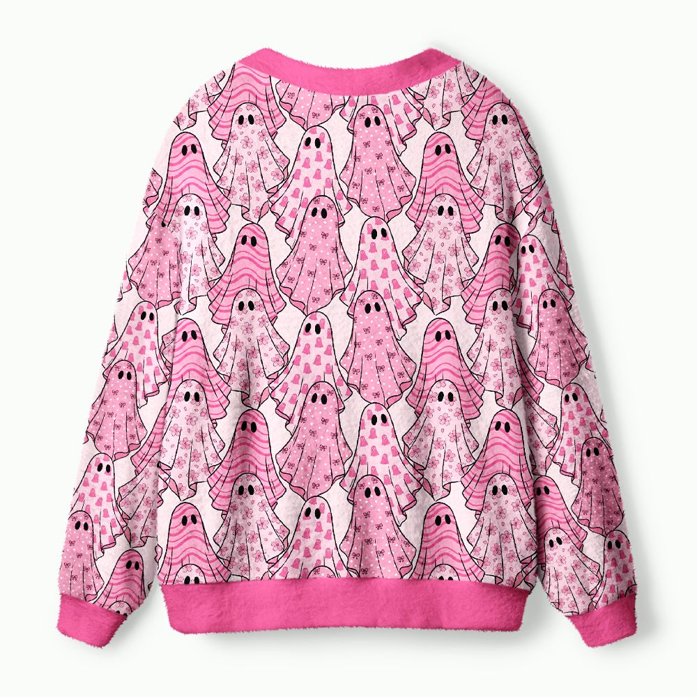 Kyoto-Lion Pink Ghosts Ugly Cardigan Sweater