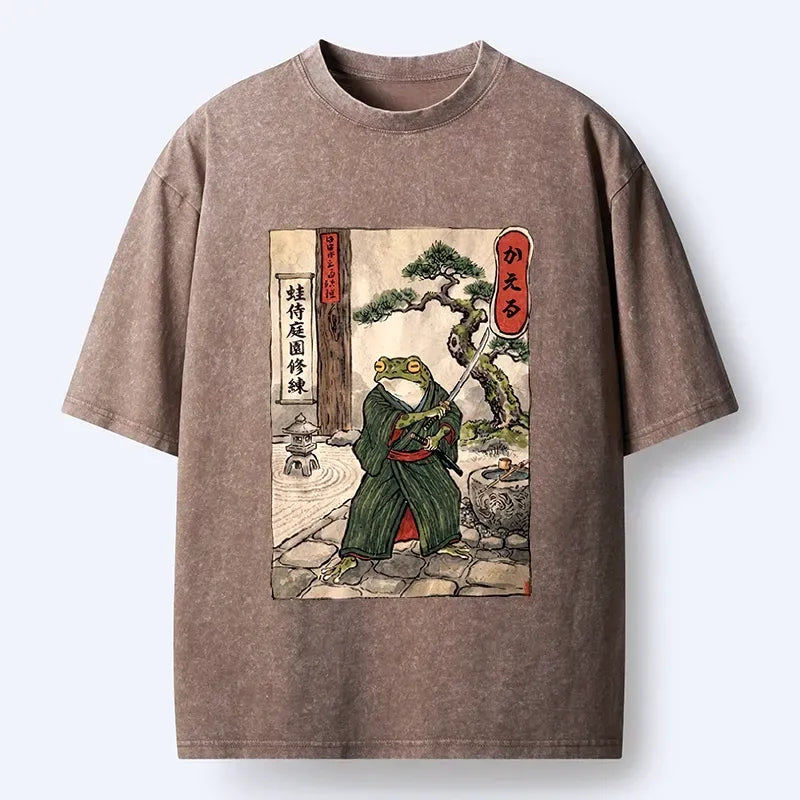 Kyoto-Lion Samurai Frog Training Washed T-Shirt