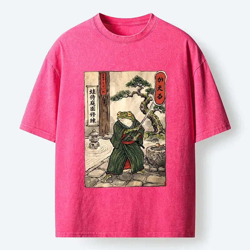 Kyoto-Lion Samurai Frog Training Washed T-Shirt