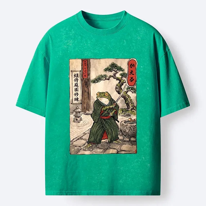 Kyoto-Lion Samurai Frog Training Washed T-Shirt