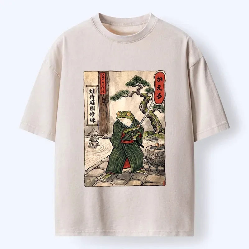 Kyoto-Lion Samurai Frog Training Washed T-Shirt