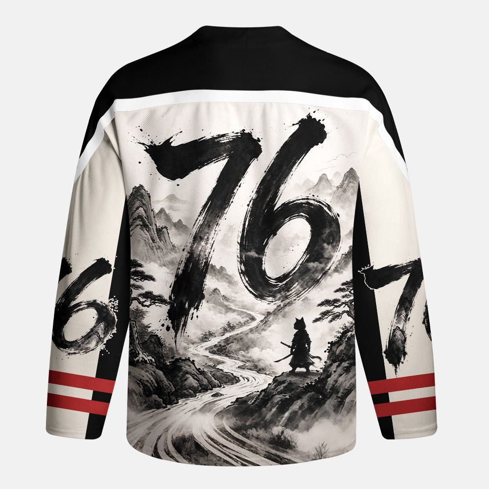 Kyoto-Lion Samurai Cat Mountains Long-Sleeve Hockey Jersey
