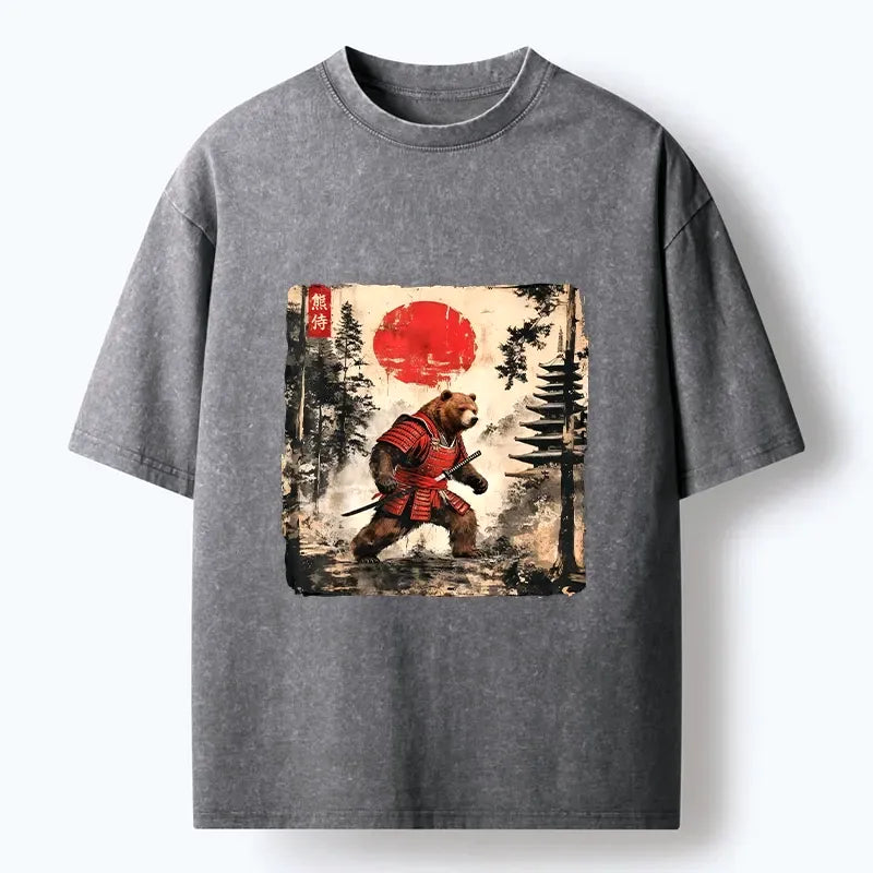 Japanese Samurai Bear Katana Washed T-Shirt