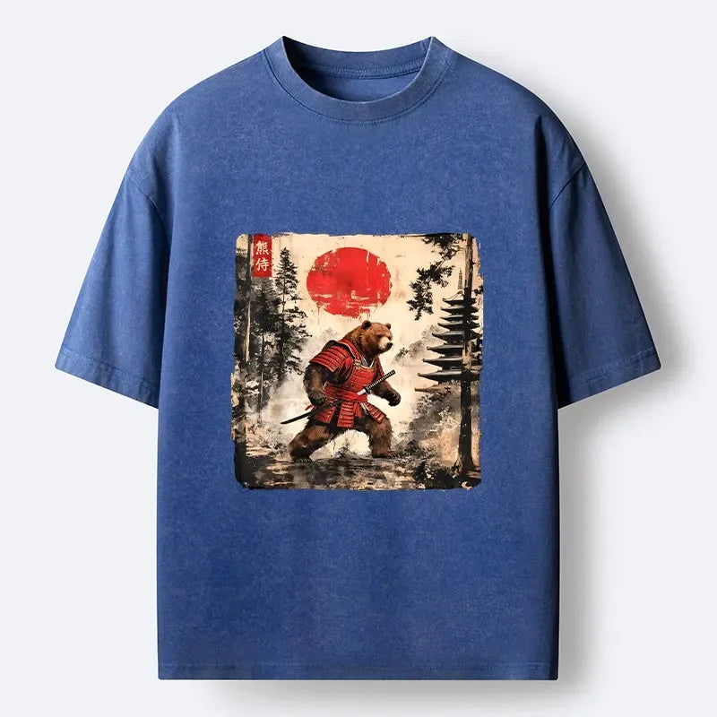 Japanese Samurai Bear Katana Washed T-Shirt