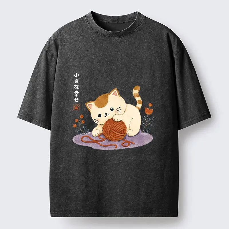 Japanese Style Washed Cotton Cat Tee Gift Idea