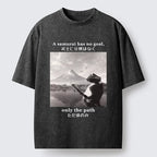 Kyoto-Lion Samurai Cat At Mount Fuji Washed T-Shirt