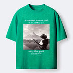 Kyoto-Lion Samurai Cat At Mount Fuji Washed T-Shirt